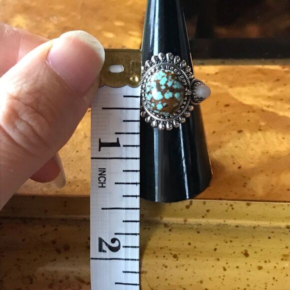Natural White Buffalo Royston Turquoise Sterling Silver Ring Size 7 - Picture 5 of 9